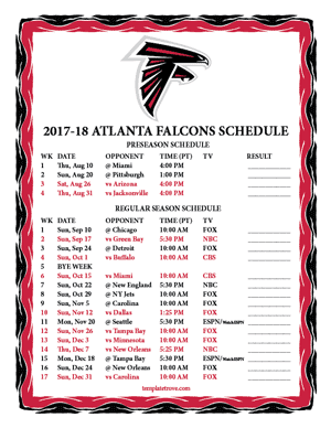 Atlanta Falcons 2017-18 Printable Schedule - Pacific Times
