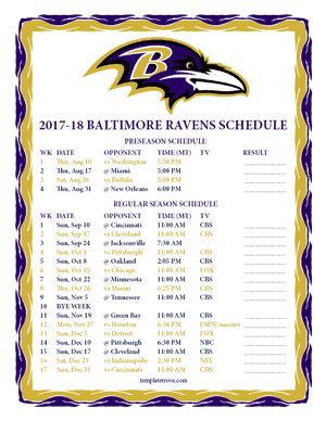 Baltimore Ravens 2017-18 Printable Schedule - Mountain Times