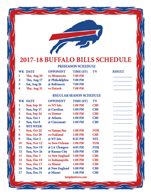 Buffalo Bills 2017-18 Printable Schedule