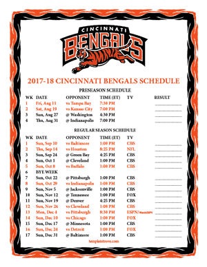 Cincinnati Bengals 2017-18 Printable Schedule