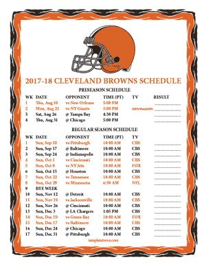 Cleveland Browns 2017-18 Printable Schedule - Pacific Times