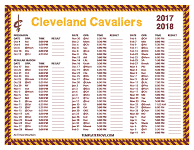 Cleveland Cavaliers 2017-18 Printable Schedule - Mountain Times