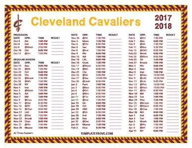 Cleveland Cavaliers 2017-18 Printable Schedule