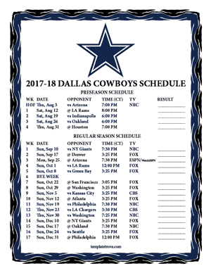 Dallas Cowboys 2017-18 Printable Schedule - Central Times
