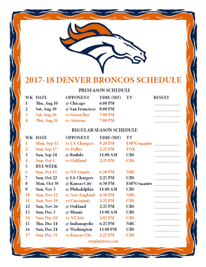 Denver Broncos 2017-18 Printable Schedule - Mountain Times