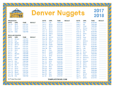 Denver Nuggets 2017-18 Printable Schedule - Mountain Times