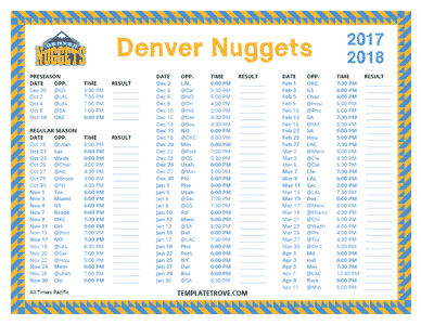 Denver Nuggets 2017-18 Printable Schedule - Pacific Times