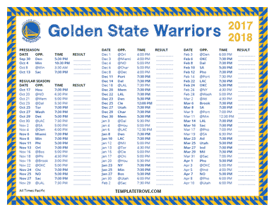 Golden State Warriors 2017-18 Printable Schedule - Pacific Times