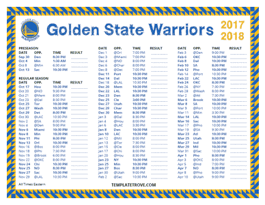 Golden State Warriors 2017-18 Printable Schedule