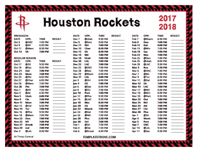 2017-18 Printable Houston Rockets Schedule - Central Times