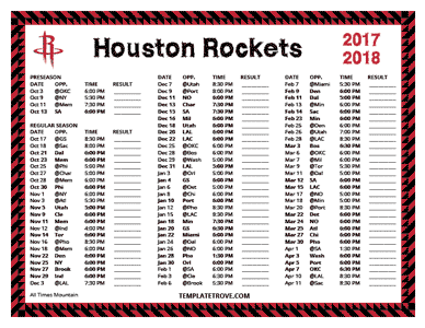 Houston Rockets 2017-18 Printable Schedule - Mountain Times
