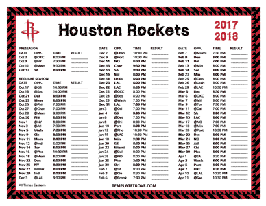 Houston Rockets 2017-18 Printable Schedule