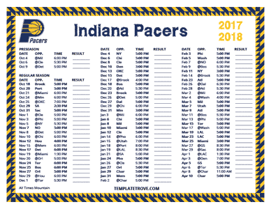 Indiana Pacers 2017-18 Printable Schedule - Mountain Times