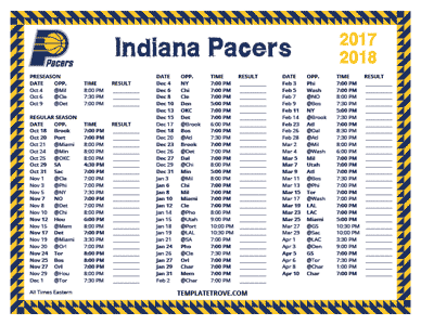 Indiana Pacers 2017-18 Printable Schedule