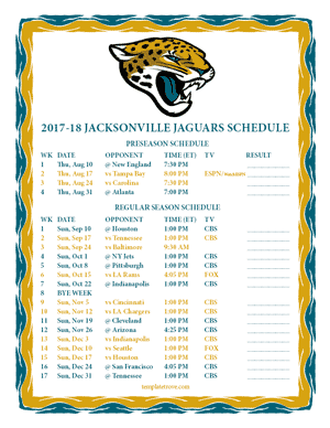 Jacksonville Jaguars 2017-18 Printable Schedule