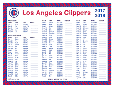 2017-18 Printable Los Angeles Clippers Schedule - Central Times
