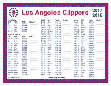 Los Angeles Clippers 2017-18 Printable Schedule - Mountain Times