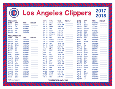 Los Angeles Clippers 2017-18 Printable Schedule