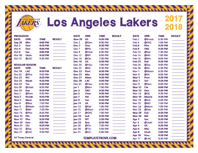 2017-18 Printable Los Angeles Lakers Schedule - Central Times