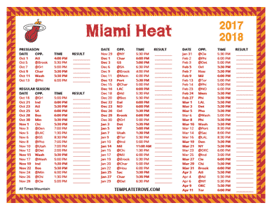 Miami Heat 2017-18 Printable Schedule - Mountain Times