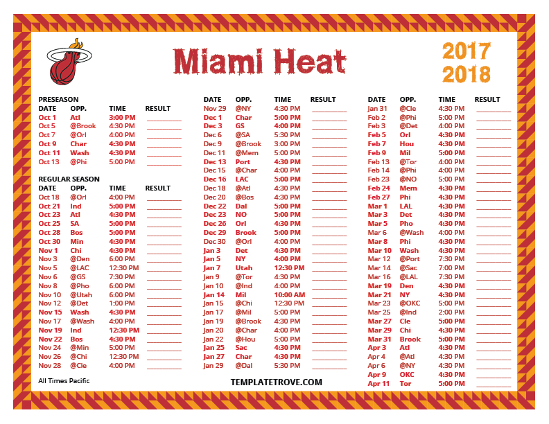 Printable 20172018 Miami Heat Schedule