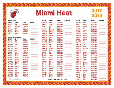 Miami Heat 2017-18 Printable Schedule
