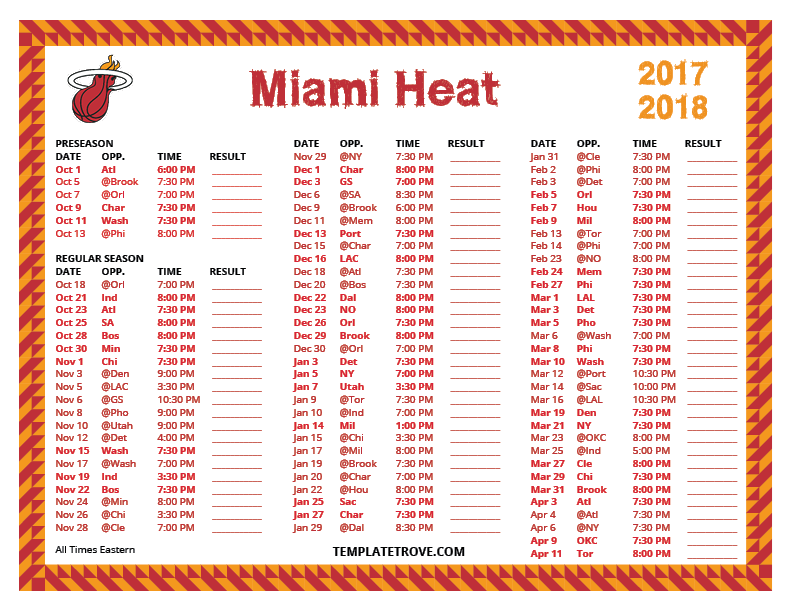Miami Heat Schedule 2022 2023 Printable 2017-2018 Miami Heat Schedule