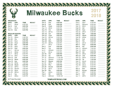 Milwaukee Bucks 2017-18 Printable Schedule - Mountain Times