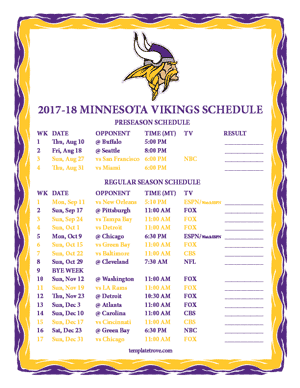 Minnesota Vikings 2017-18 Printable Schedule - Mountain Times