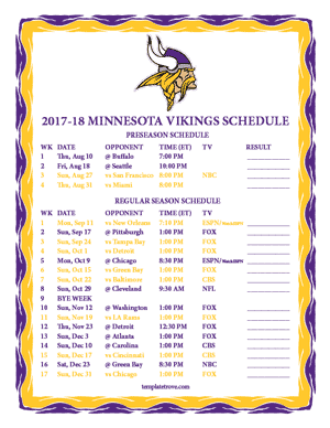 Minnesota Vikings 2017-18 Printable Schedule