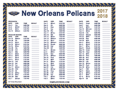 New Orleans Pelicans 2017-18 Printable Schedule - Mountain Times