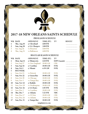New Orleans Saints 2017-18 Printable Schedule - Pacific Times