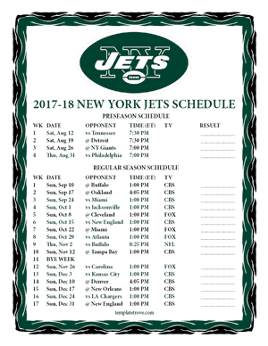 New York Jets 2017-18 Printable Schedule