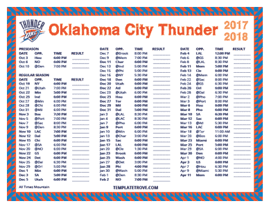 Oklahoma City Thunder 2017-18 Printable Schedule - Mountain Times