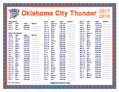 Oklahoma City Thunder 2017-18 Printable Schedule