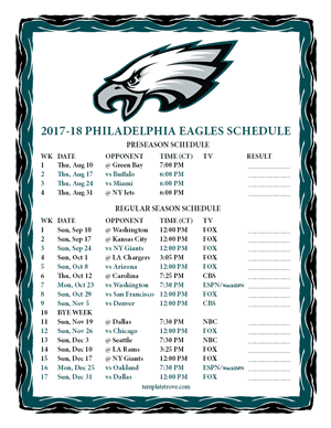 Philadelphia Eagles 2017-18 Printable Schedule - Central Times