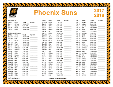 Phoenix Suns 2017-18 Printable Schedule