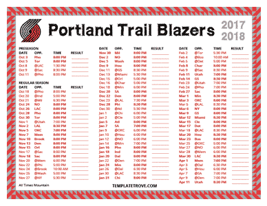Portland Trail Blazers 2017-18 Printable Schedule - Mountain Times