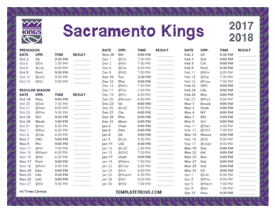 2017-18 Printable Sacramento Kings Schedule - Central Times