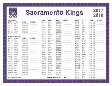 Sacramento Kings 2017-18 Printable Schedule - Mountain Times