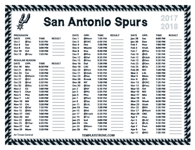 2017-18 Printable San Antonio Spurs Schedule - Central Times