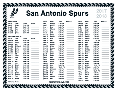 San Antonio Spurs 2017-18 Printable Schedule - Pacific Times