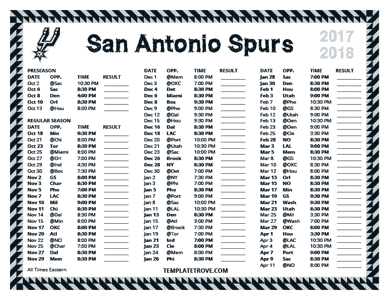 San Antonio Spurs 2017-18 Printable Schedule