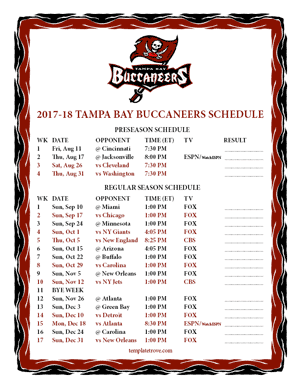 Tampa Bay Buccaneers 2017-18 Printable Schedule