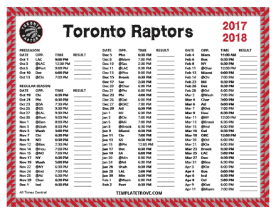 2017-18 Printable Toronto Raptors Schedule - Central Times