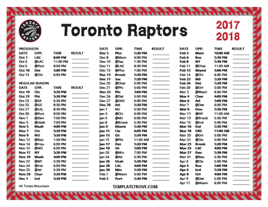 Toronto Raptors 2017-18 Printable Schedule - Mountain Times