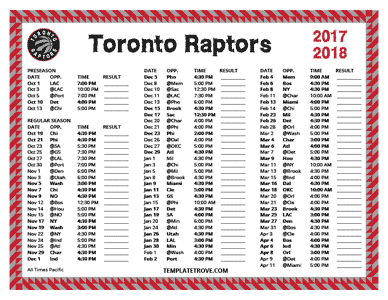 Toronto Raptors 2017-18 Printable Schedule - Pacific Times
