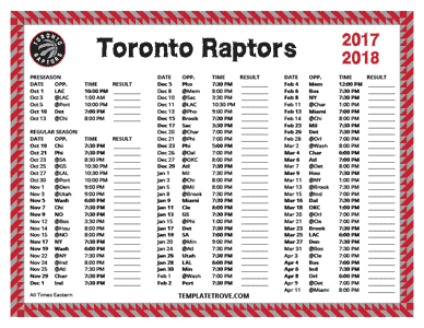 Toronto Raptors 2017-18 Printable Schedule