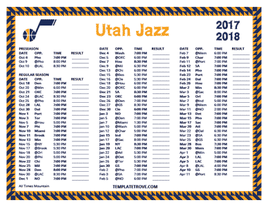 Utah Jazz 2017-18 Printable Schedule - Mountain Times