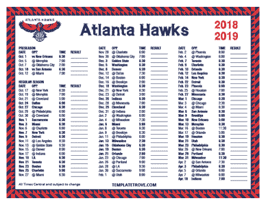 2018-19 Printable Atlanta Hawks Schedule - Central Times